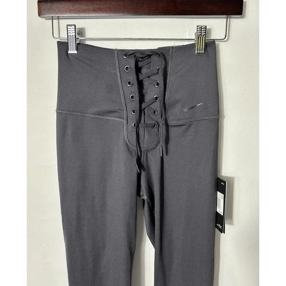 Nike Sculpt Hyper Leggings Womens XS Gray High Rise 7/8 Lace Up Dri-FIT Training - Picture 2 of 11